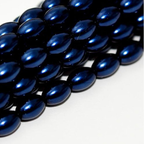 6mm x 4mm Czech Glass Rice Pearl - 100 Bead Strand - Deep Blue - 70968