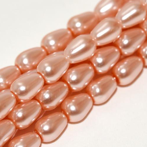 7mm x 5mm Czech Glass Tear Drop Pearl - 75 Bead Strand - Peach Chiffon - Shiny - 10148