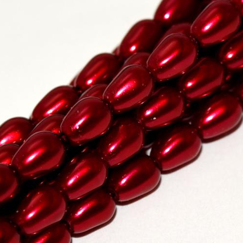 7mm x 5mm Czech Glass Tear Drop Pearl - 75 Bead Strand - Brick - Shiny - 10185