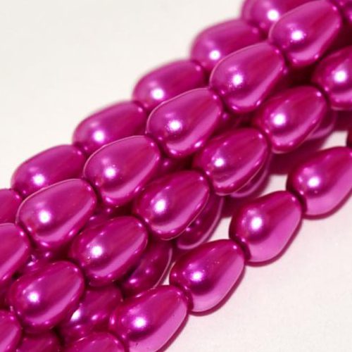 7mm x 5mm Czech Glass Tear Drop Pearl - 75 Bead Strand - Hot Pink - Shiny - 24276