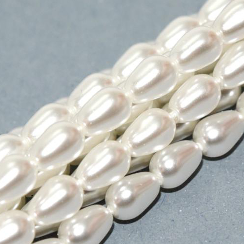 7mm x 5mm Czech Glass Tear Drop Pearl - 75 Bead Strand - Bright White - Shiny - 70400