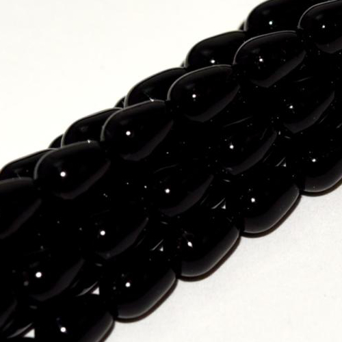 7mm x 5mm Czech Glass Tear Drop Pearl - 75 Bead Strand - Black - Shiny - 70409