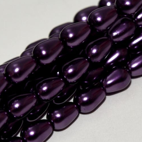 7mm x 5mm Czech Glass Tear Drop Pearl - 75 Bead Strand - Violet - Shiny - 70429