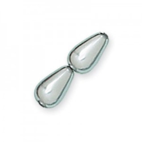 9mm x 6mm Czech Glass Tear Drop Pearl - PRL-0484-96 - Silver