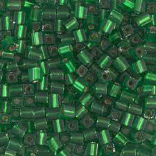 Miyuki 3mm (SB3) Square Bead - SB3-16F - Matte Silver Lined Green