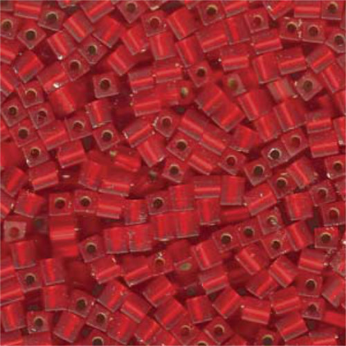 Miyuki 4mm (SB4) Square Bead - SB4-010F - Matte Silver Lined Flame Red