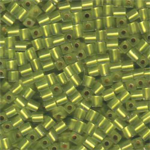 Miyuki 4mm (SB4) Square Bead - SB4-014F - Matte Silver Lined Chartreuse
