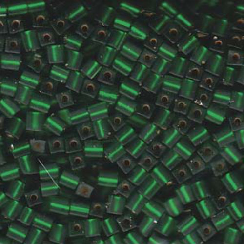 Miyuki 4mm (SB4) Square Bead - SB4-016F - Matte Silver Lined Green AB