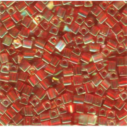 Miyuki 4mm (SB4) Square Bead - SB4-254 - Transparent Red Orange AB