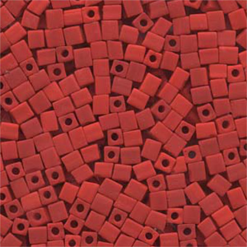 Miyuki 4mm (SB4) Square Bead - SB4-407F - Matte Opaque Vermillion Red