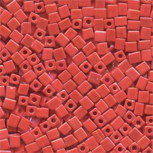 Miyuki 4mm (SB4) Square Bead - SB4-407R - Matte Opaque Vermillion Red AB