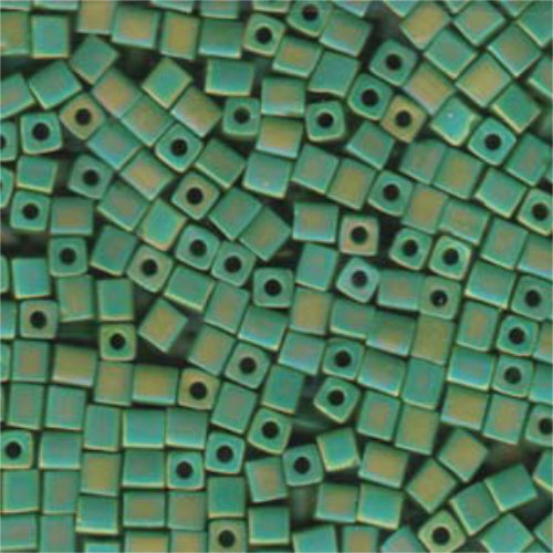 Miyuki 4mm (SB4) Square Bead - SB4-411FR - Matte Opaque Jade Green AB