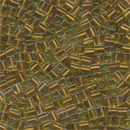 Miyuki 4mm (SB4) Square Bead - SB4-2631 - Green Lined Yellow