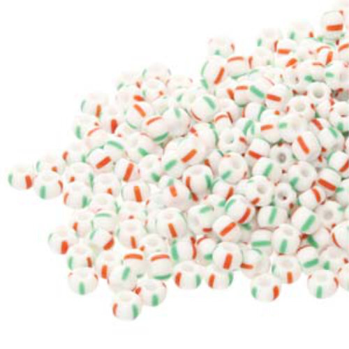 Preciosa 6/0 Rocaille Seed Beads - SB6-03950 - Chalk with Red & Green Stripes