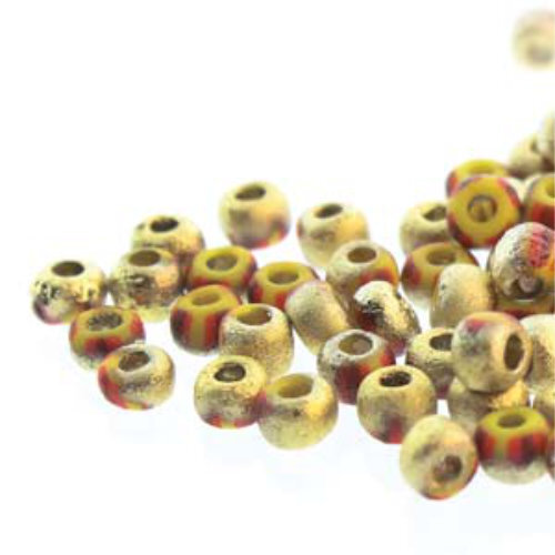 Preciosa 6/0 Rocaille Seed Beads - SB6-83910M-26481 - Aged Yellow, Brown & Red Etch Amber