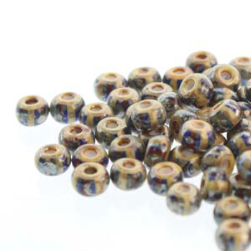 Preciosa 8/0 Rocaille Seed Beads - SB8-03390M-43400 - Aged White, Red & Blue Picasso