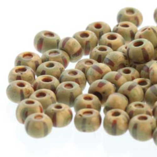 Preciosa 8/0 Rocaille Seed Beads - SB8-03890M-86800 - Aged White & Red Stripe Travertine
