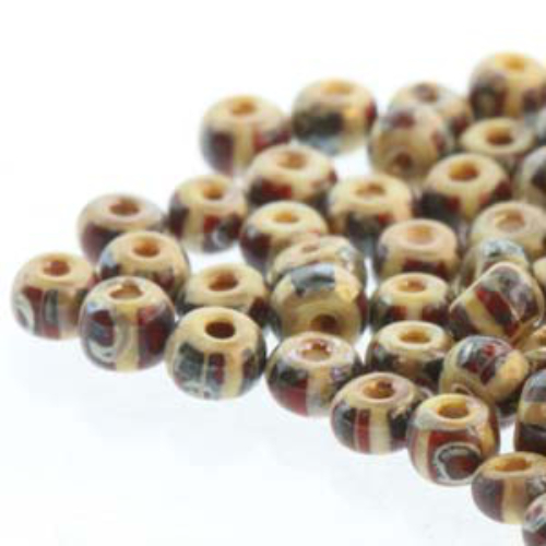 Preciosa 8/0 Rocaille Seed Beads - SB8-03910M-43400 - Aged White & Red Stripe Picasso
