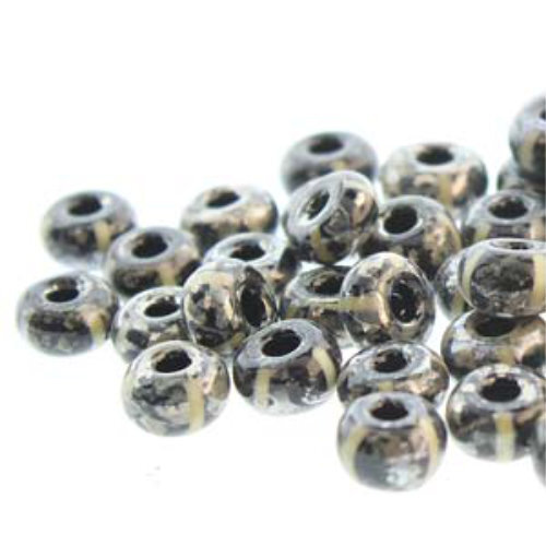Preciosa 8/0 Rocaille Seed Beads - SB8-23300M-43400 - Aged Black & White Stripe Picasso