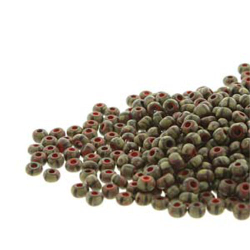 Preciosa 8/0 Rocaille Seed Beads - SB8-93490M-86800 - Aged Orange & Black Stripe Travertine