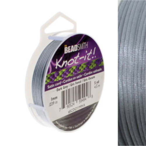 1mm Satin Cord - Dark Grey - SCDGY1MM