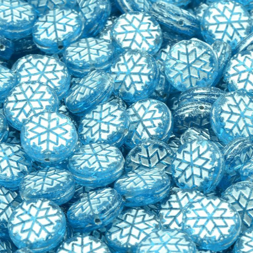 11mm Czech Glass Snowflake Bead - Aquamarine Labrador - 60010-54201