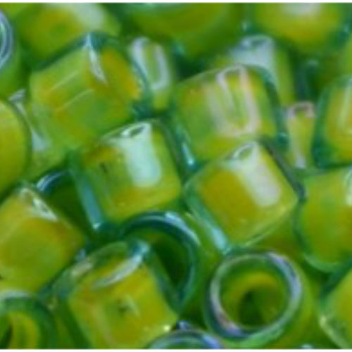 11/0 Aiko Beads - Inside-Color Aqua/Opaque Yellow-Lined - TA-01-0307