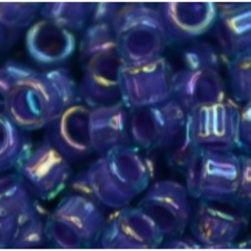 11/0 Aiko Beads - Inside-Color Rainbow Aqua/Opaque Purple-Lined - TA-01-1837