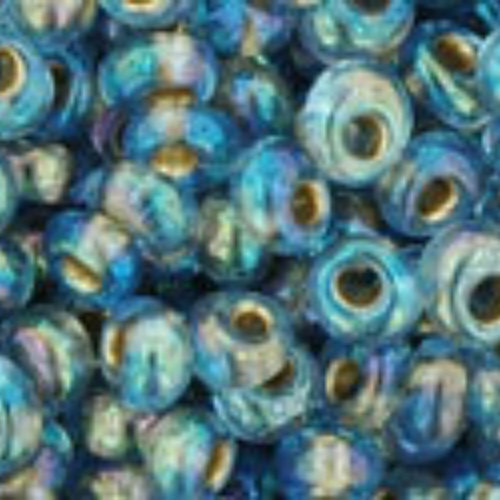 3mm Magatama Beads - Gold-Lined Rainbow Aqua - TM-03-995 - 100 gram bag