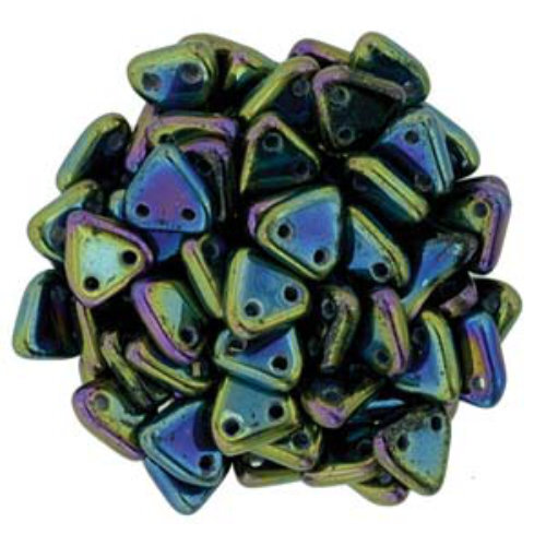CzechMates 6mm Triangle Beads - 2 Hole - Iris Green - TRI06-23980-21455