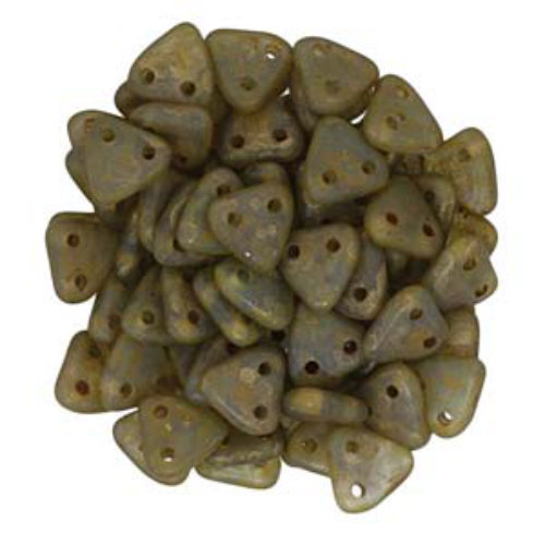 CzechMates 6mm Triangle Beads - 2 Hole - Aquamarine Copper Picasso - TRI06-60010-85695
