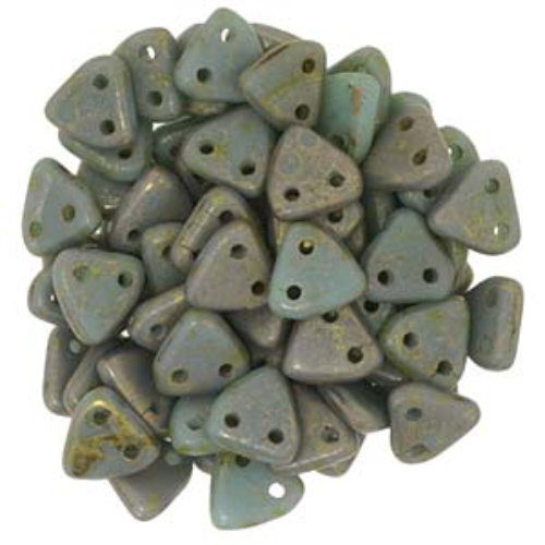 CzechMates 6mm Triangle Beads - 2 Hole - Turquoise Copper Picasso - TRI06-63130-85695