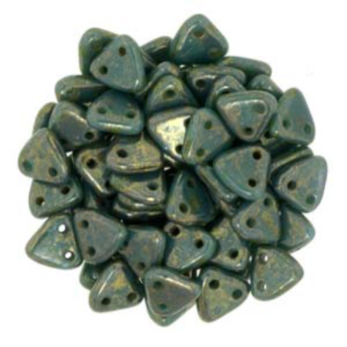 CzechMates 6mm Triangle Beads - 2 Hole - Persian Turqoise Bronze Picasso - TRI06-63150-14497