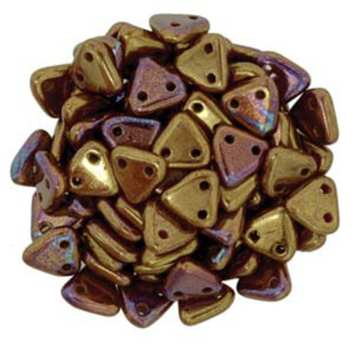 CzechMates 6mm Triangle Beads - 2 Hole - Bronze Iris Luster / Opaque Red - TRI06-93200-14415